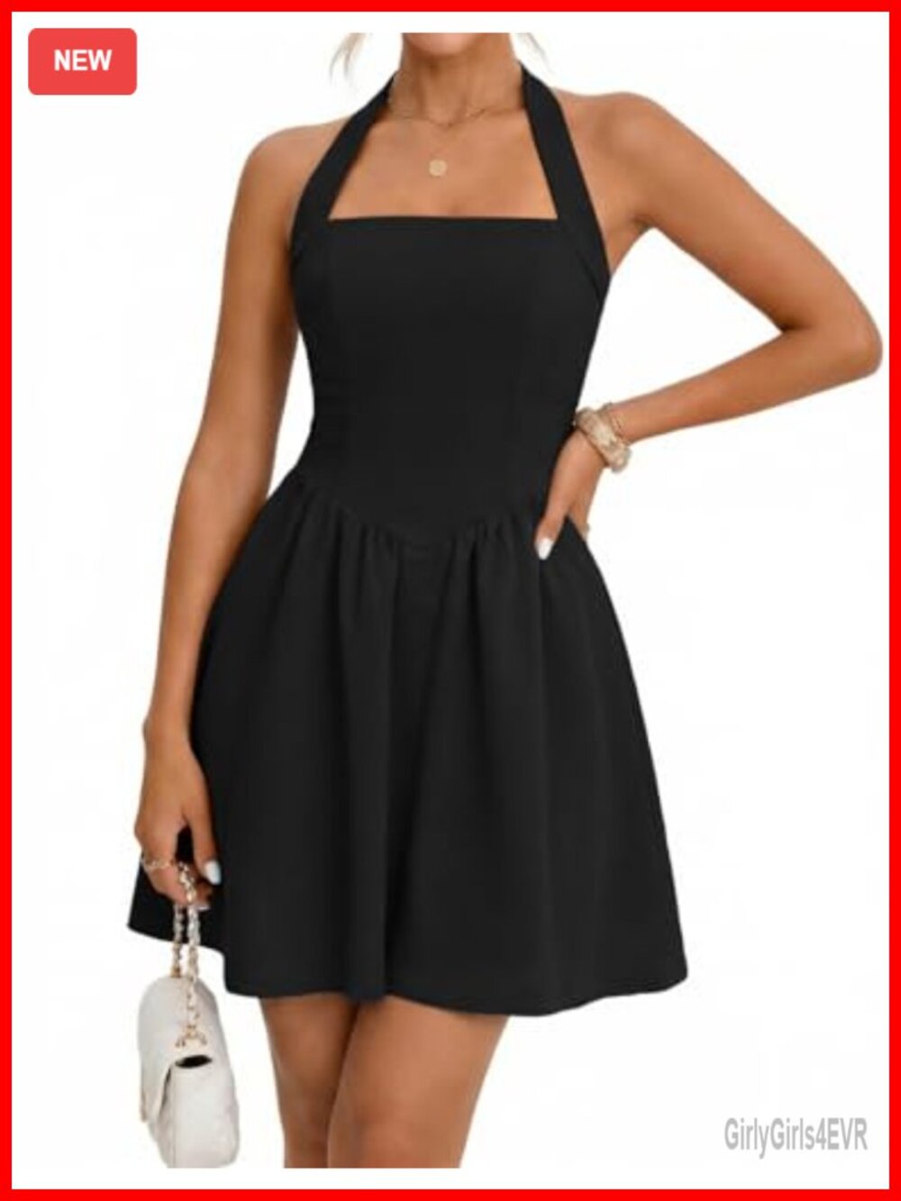Women's Halter Mini Dress Ruched A-Line with Pockets Backless Summer Party